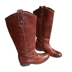 FRYE Melissa Riding Tall Leather Boots Cowboys Boots Cognac Color Size 9 B